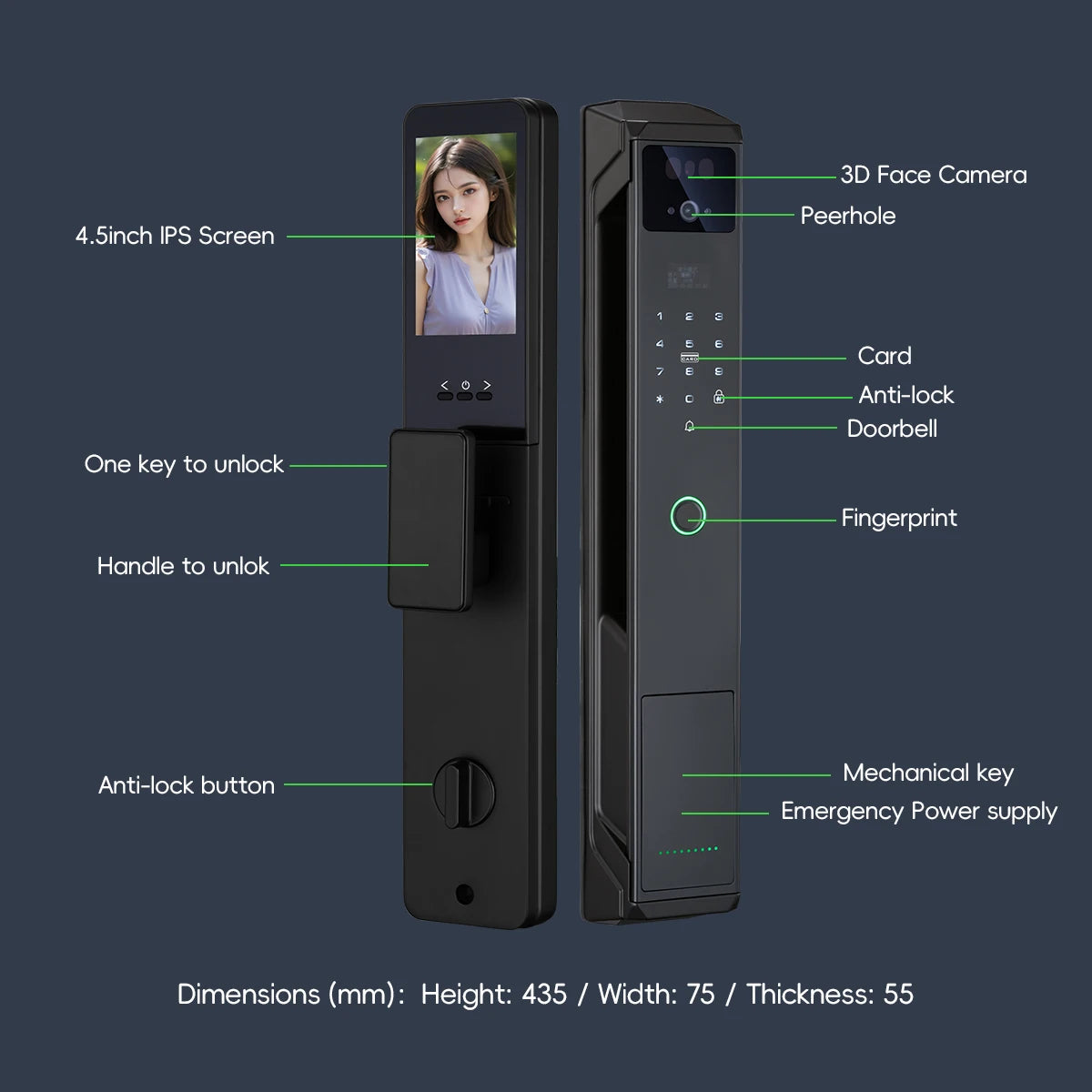 Weatherproof Smart Lock with Face Recognition, App Control & Video Doorbell